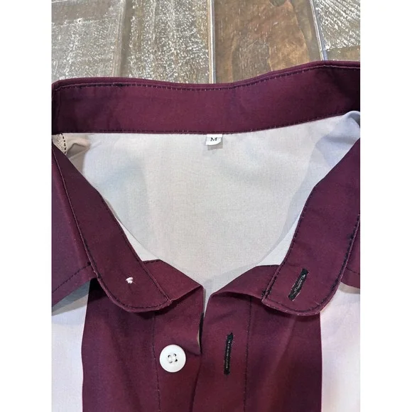 Built In The Fifties Retro Bowling Shirt Mens Medium Burgundy White Short Sleeve - Picture 3 of 6